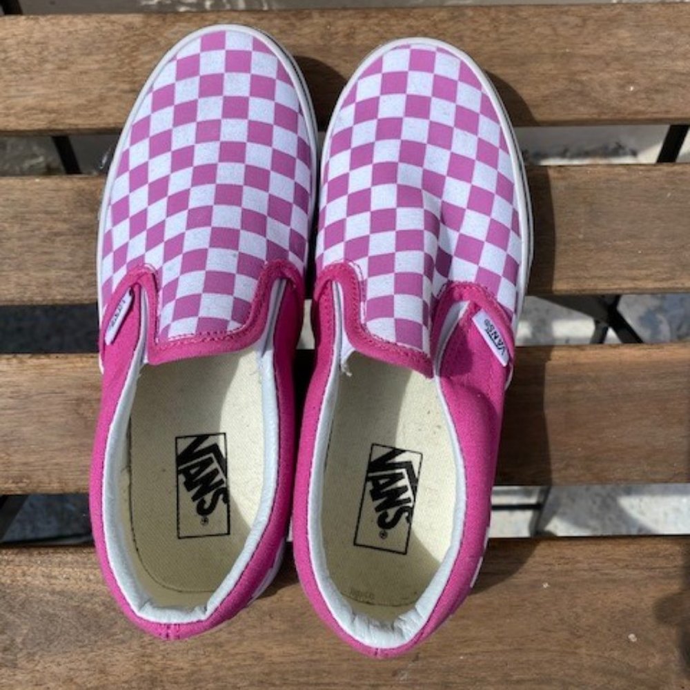 Purplish Checkered Vans Slip-Ons
